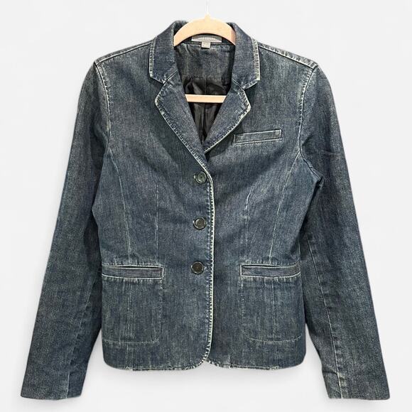 Ann Taylor Structured Denim Blazer Classic 90s Minimalist Tailored Jacket - Picture 11 of 11